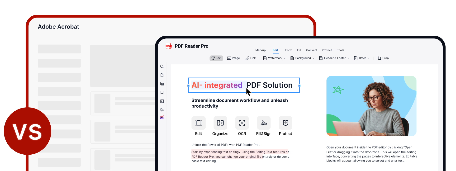 PDF Reader Pro vs Adobe comparison illustration