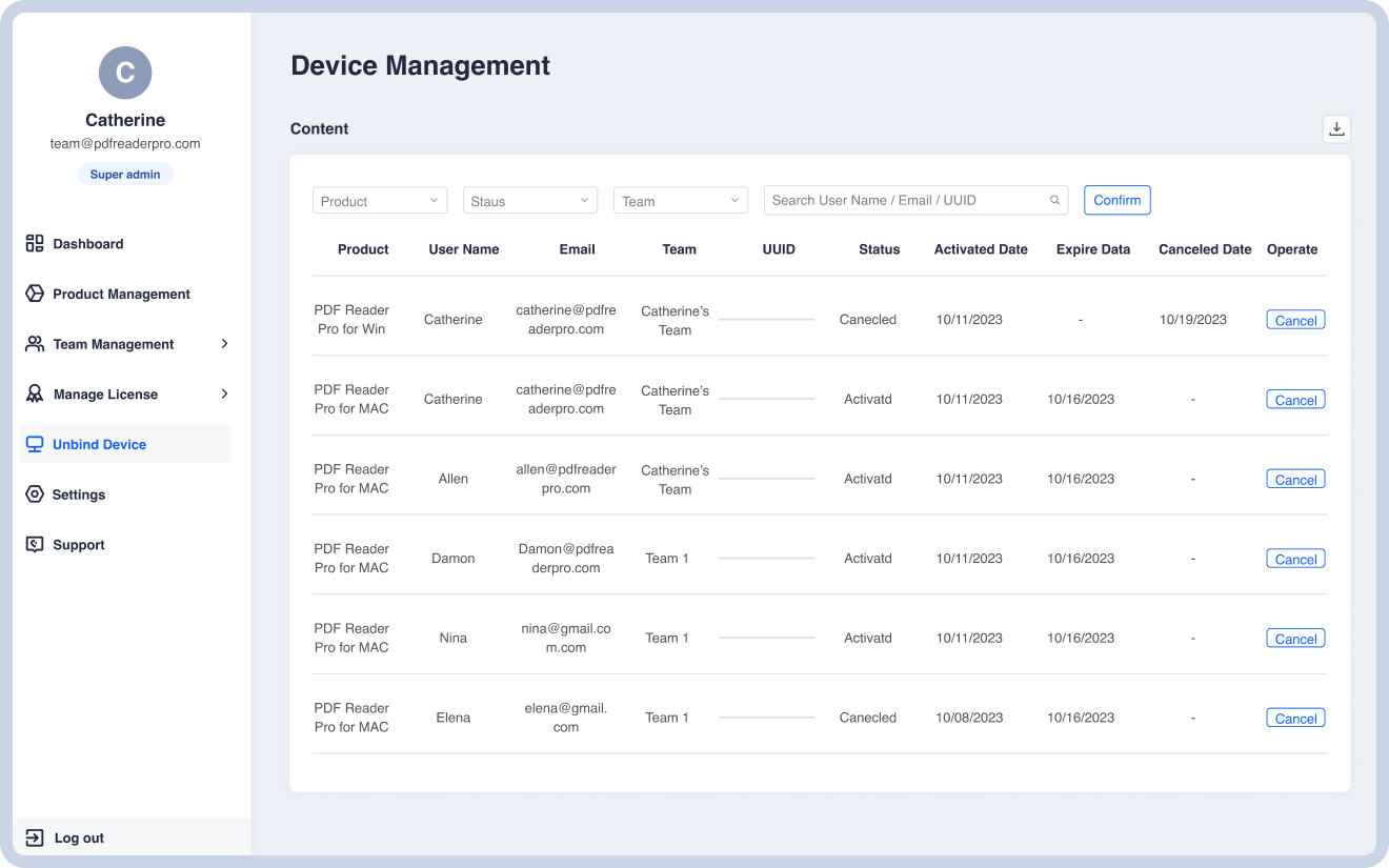 Unbind Device for Members